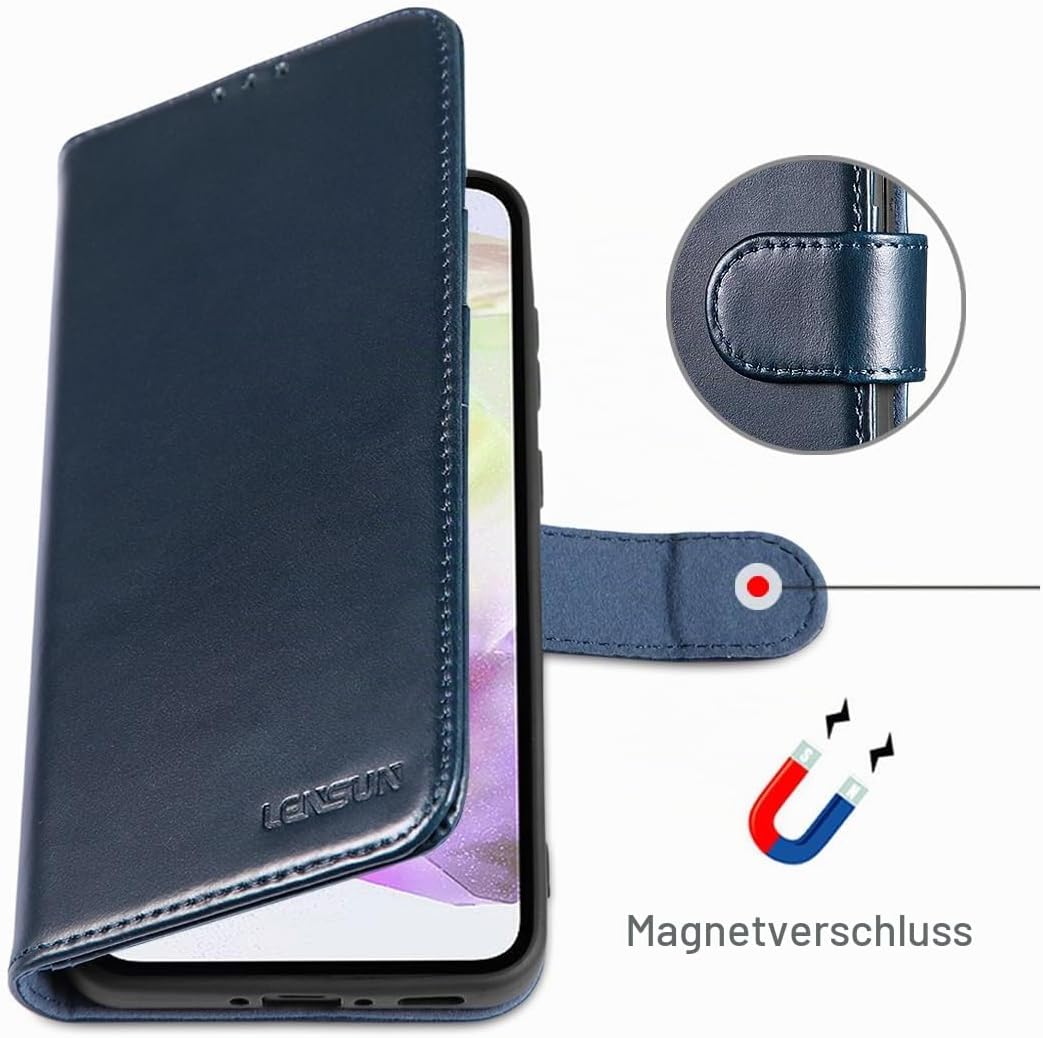 LENSUN Hülle für Samsung Galaxy A36 Echtleder, Flip Handyhülle [Premium Echtes Leder][Kartenfach] Sc