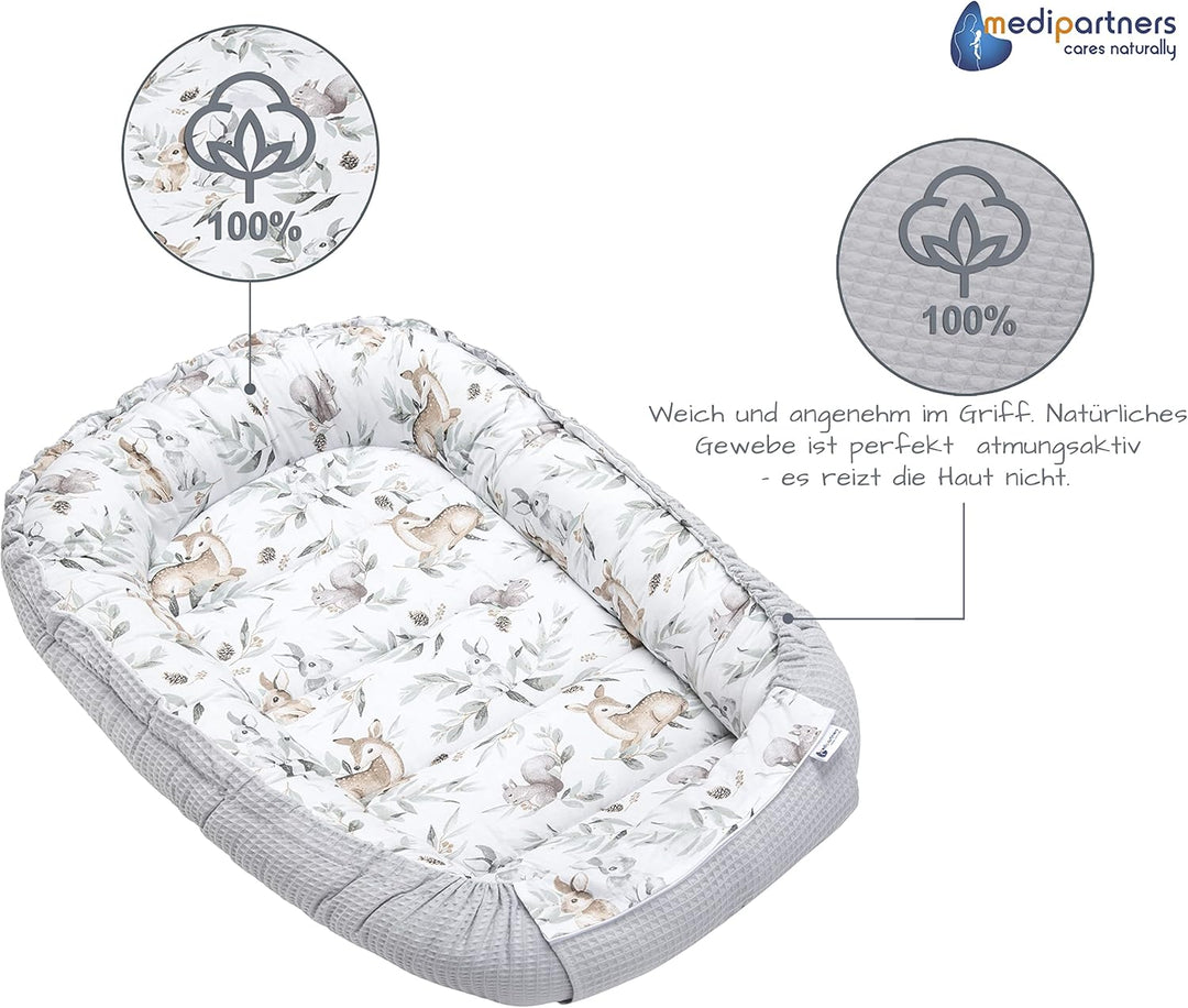 Medi Partners Babynest Kuschelnest Babynestchen 100% Baumwolle Waffle Nestchen Reisebett für Babys S