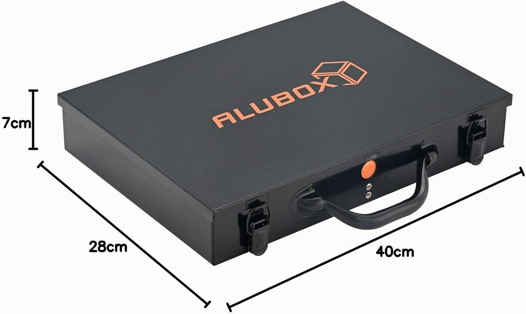 ALUBOX Sortimentsbox Kleinteilekoffer Stahlblech pulverbeschichtet mit 18 Einsatzkästen - 40 x 28 x