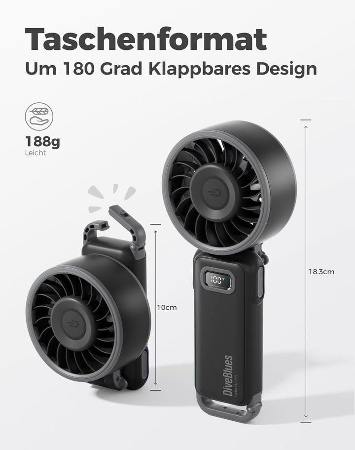 Diveblues - Handventilator Akku Aufladbar - 100 Stunfen Mini Ventilator Leistungsstarker Luftstrom m