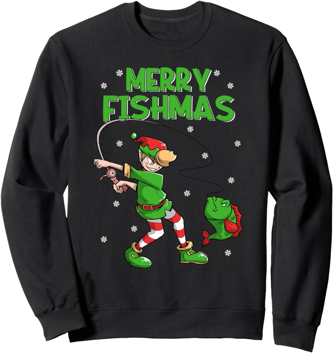 Merry Fishmas Fishing Elf Fisherman Christmas Sweatshirt