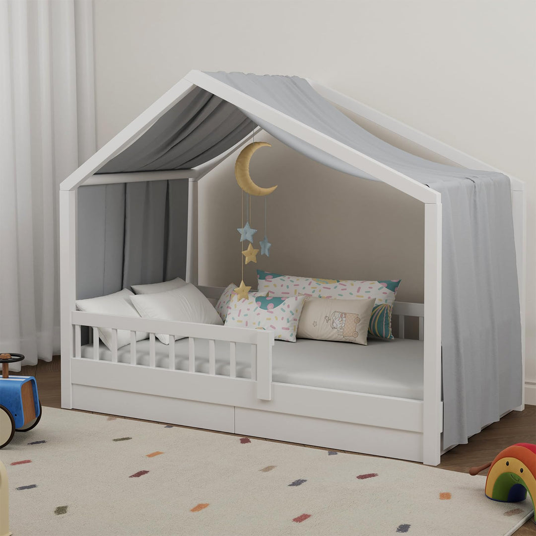 Hausbett Himmel in 5 Farben, Betthimmel Hausbett aus weichem Baumwollstoff, Stoffhimmel für Hausbett