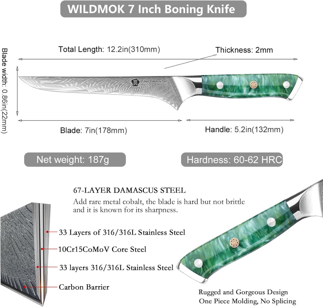 WILDMOK Ausbeinmesser, japanisches Damaskus-Kochmesser, Profi-Ausbeinfiletmesser, 17.8 cm Profession