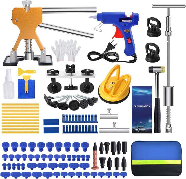 Fybitlilian 97pcs Auto Reparatur Ausbeulwerkzeug Lackfreies Dent Puller Set Dellen Reparaturset Auto