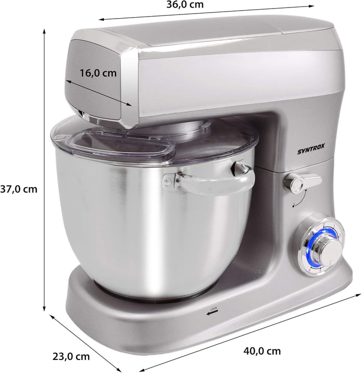 Syntrox Germany 1500 Watt Küchenmaschine Knetmaschine Mixer mit Fleischwolf, Edelstahl-Behälter, 7,5