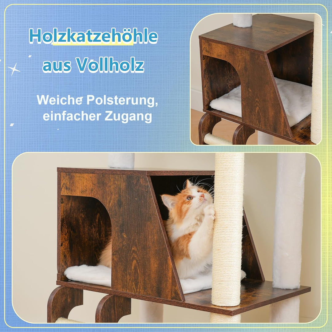 Hey-brother Holz Kratzbaum, 184cm Katzenbaum für Grosskatze, mehrstöckiger Stabil Katzenkratzbaum Mi