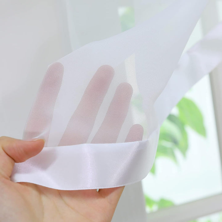 HongYa Kräuselband Kuvertstore Transparenter Voile Gardine mit Satinbänder H/B 160/300 cm Weiss H/B: