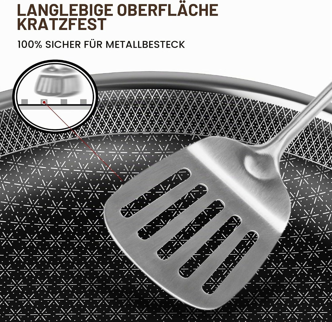 RIOVARM Edelstahl Bratpfannen Set Induktion Antihaft Pfannenset 20cm 26cm 30cm Wok Pfanne mit Edelst