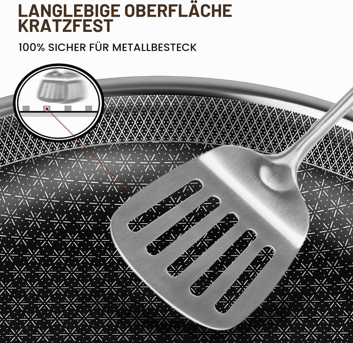 RIOVARM Edelstahl Bratpfannen Set Induktion Antihaft Pfannenset 20cm 26cm 30cm Wok Pfanne mit Edelst