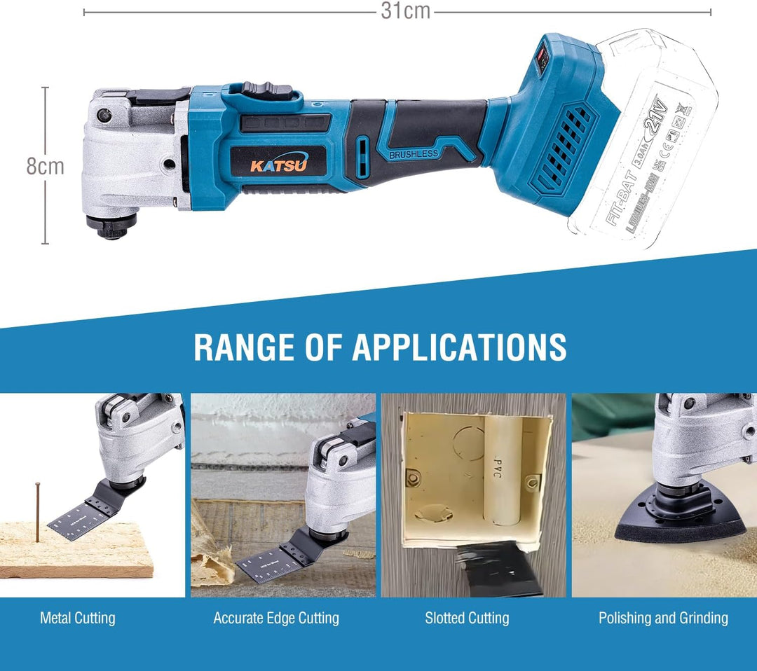 KATSU FIT-BAT 21V Akku-Multifunk Werkzeug Brushless Oszillierendes Multitool, 6 Geschwindigkeiten, S