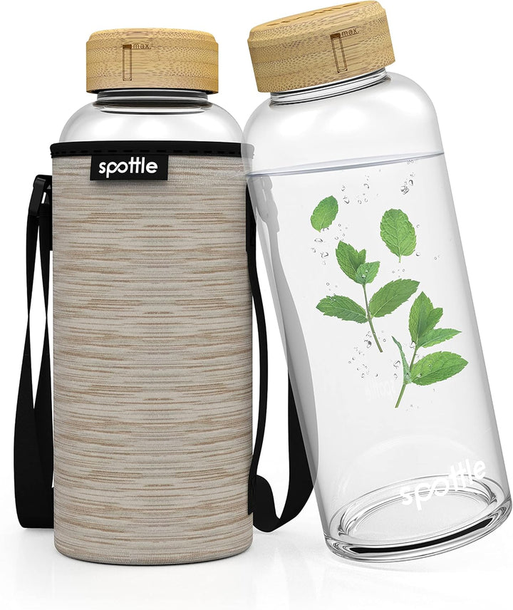 spottle Glasflasche 1,5 liter - Trinkflasche Glas 1 5 l mit Bambus-Deckel Schraubverschluss - Glass