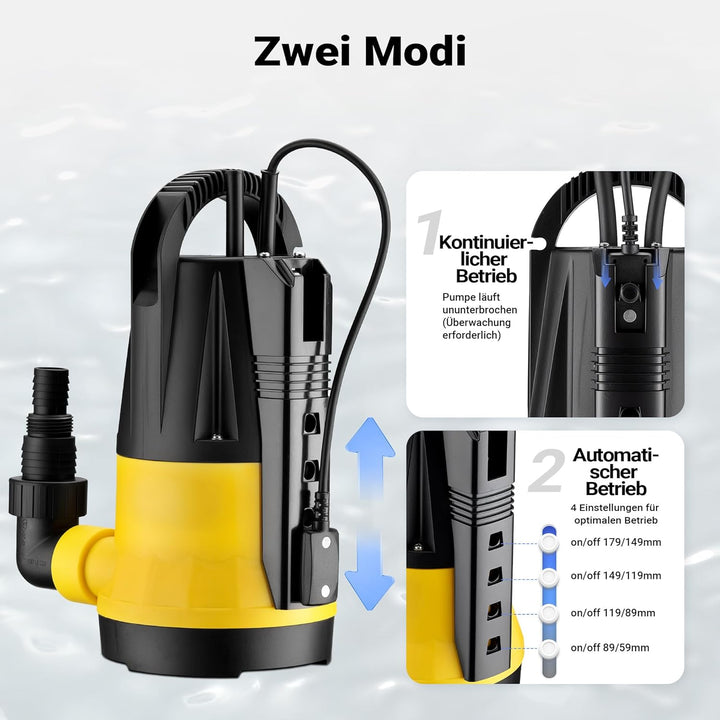 Wiltec Tauchpumpe mit Sensor 400 W, Tiefbrunnenpumpe mit 2 Modi, leistungsstarke Wasserpumpe 7300 l/