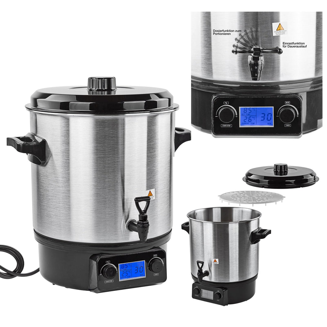 DEMA Edelstahl Einkochtopf DEA2000DX – Einkochautomat, Einkocher, 2000W, 27L, 30–100°C, robust & lan