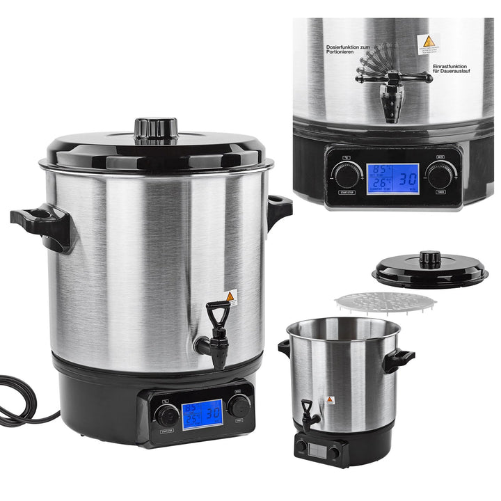 DEMA Edelstahl Einkochtopf DEA2000DX – Einkochautomat, Einkocher, 2000W, 27L, 30–100°C, robust & lan