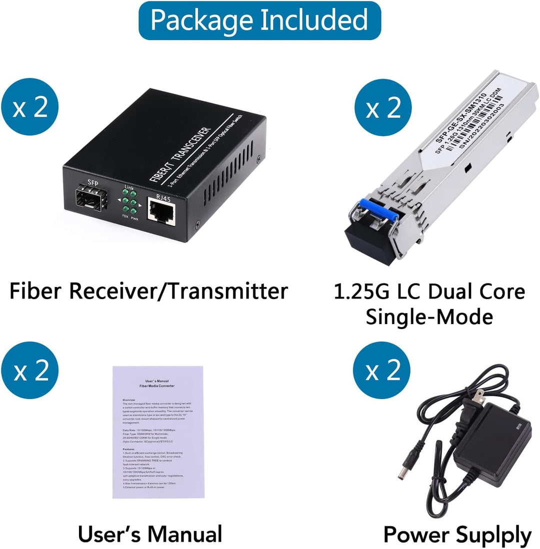 EIN Paar 1,25G / s Bidi Gigabit Singlemode Glasfaser Ethernet Medienkonverter mit 2PCS Bidi SFP LC T
