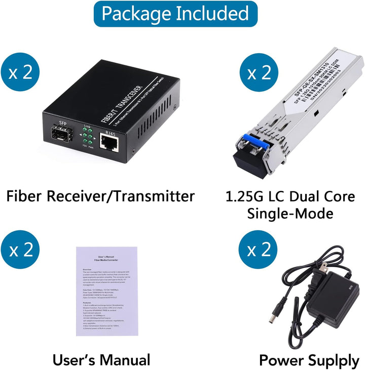 EIN Paar 1,25G / s Bidi Gigabit Singlemode Glasfaser Ethernet Medienkonverter mit 2PCS Bidi SFP LC T