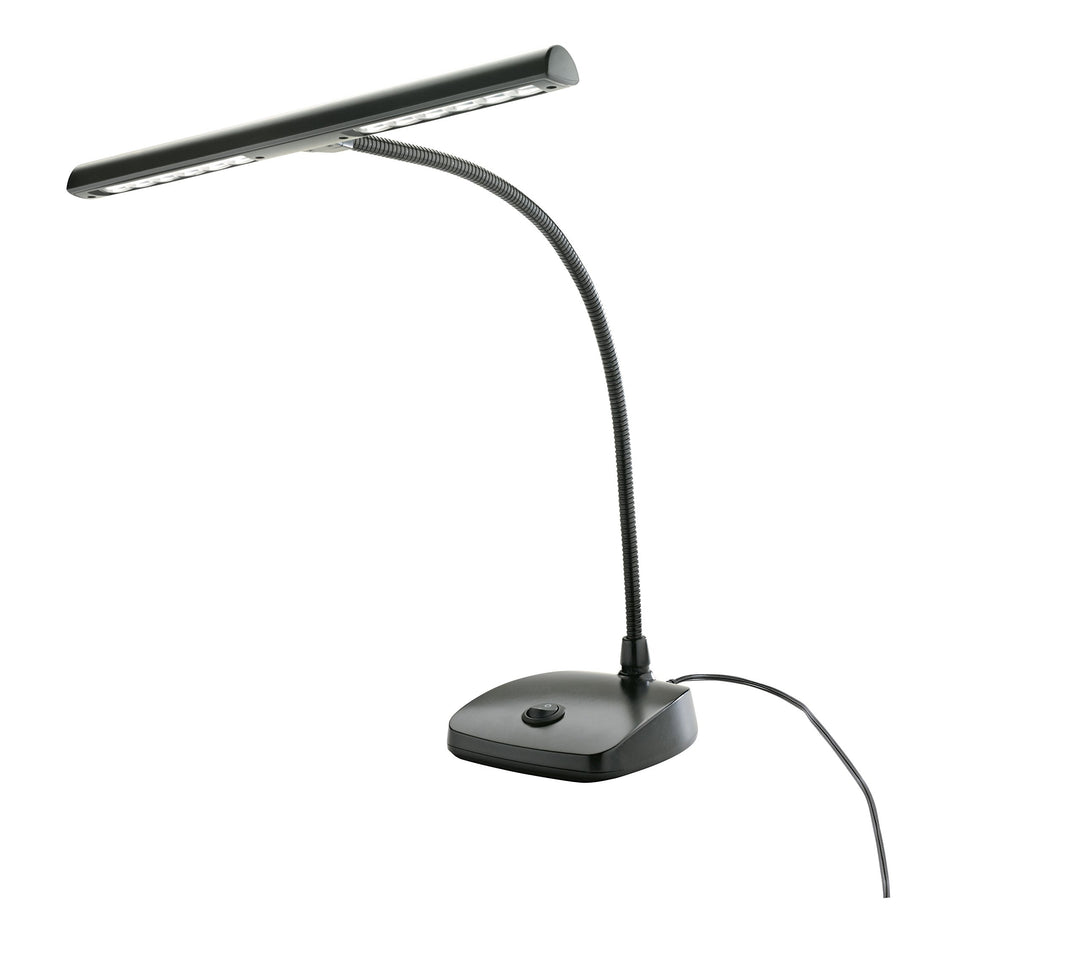 K&M 12297 LED-Pianoleuchte Schwarz - 29,6 cm Lampenschirm mit Schwanenhals, 12 LEDs, 2500 Lux Hellig