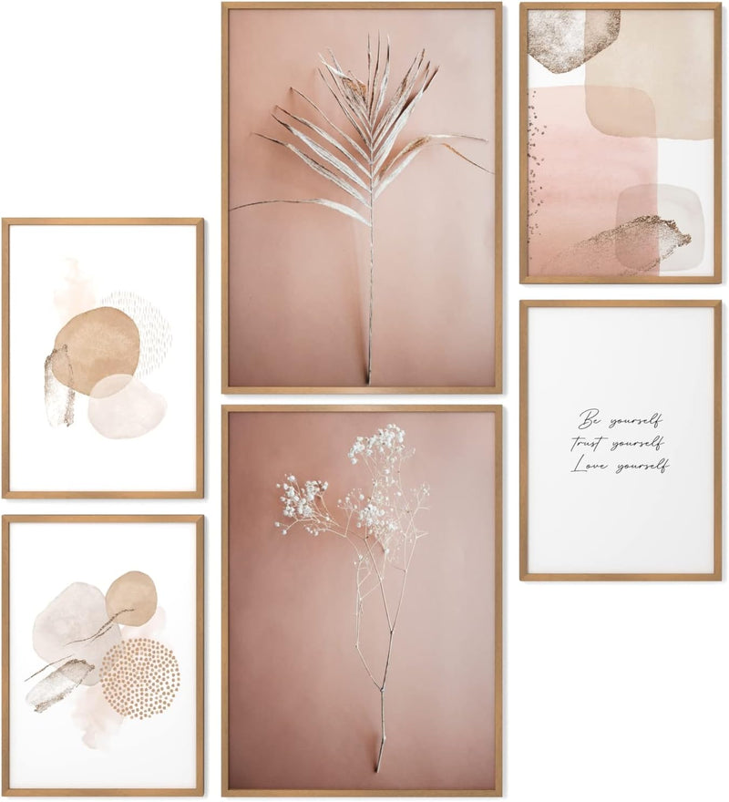 Papierschmiede® Mood Poster Set Pampas Rose, Bilder Set mit Rahmen (Farbe wählbar) Wohnzimmer Deko M