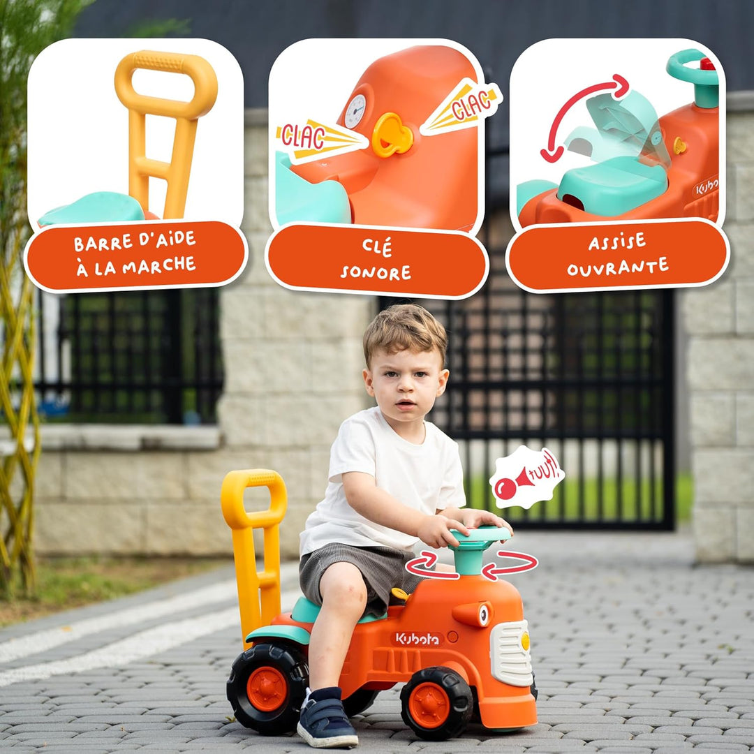 FALK - Rutschauto Vintage Traktor Kubota mit ergonomischer Stange zur Gehhilfe – ab 12 Monaten – 90%