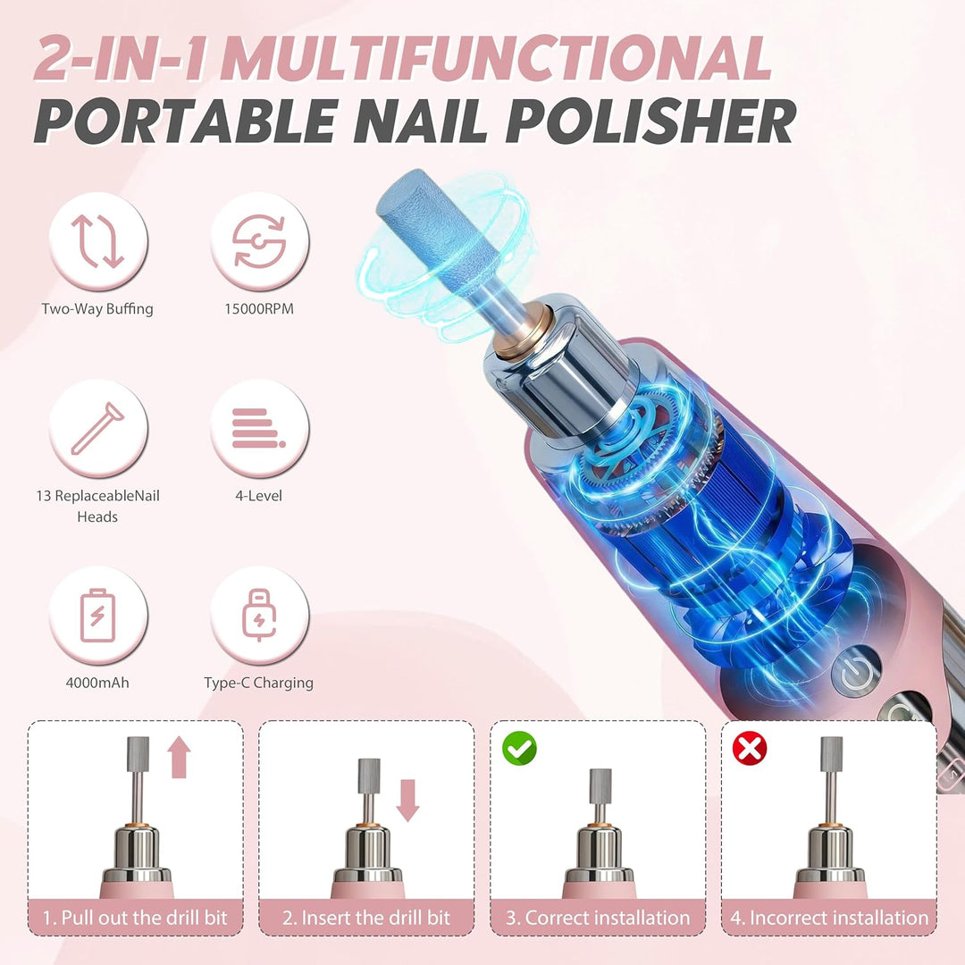 Kabellose Elektrische Nagelfeile mit Staubabsaugung, Wiederaufladbar USB-C Nagelfräser Set mit Fräsk
