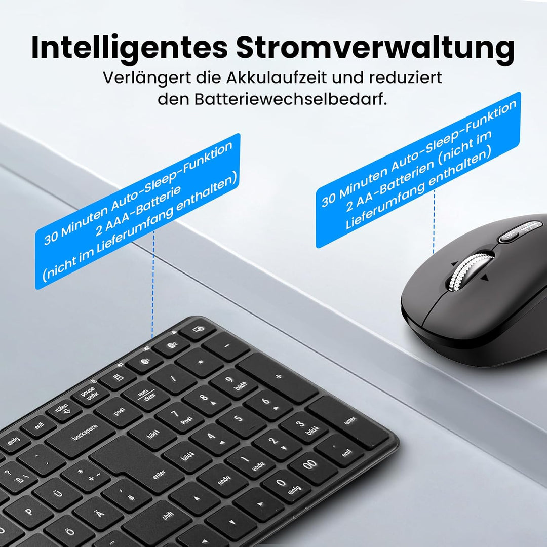 Kabellose Bluetooth-Tastatur-Maus-Kombination (USB+BT×2),ultradünne,leise,kompakte PC-Computertastat