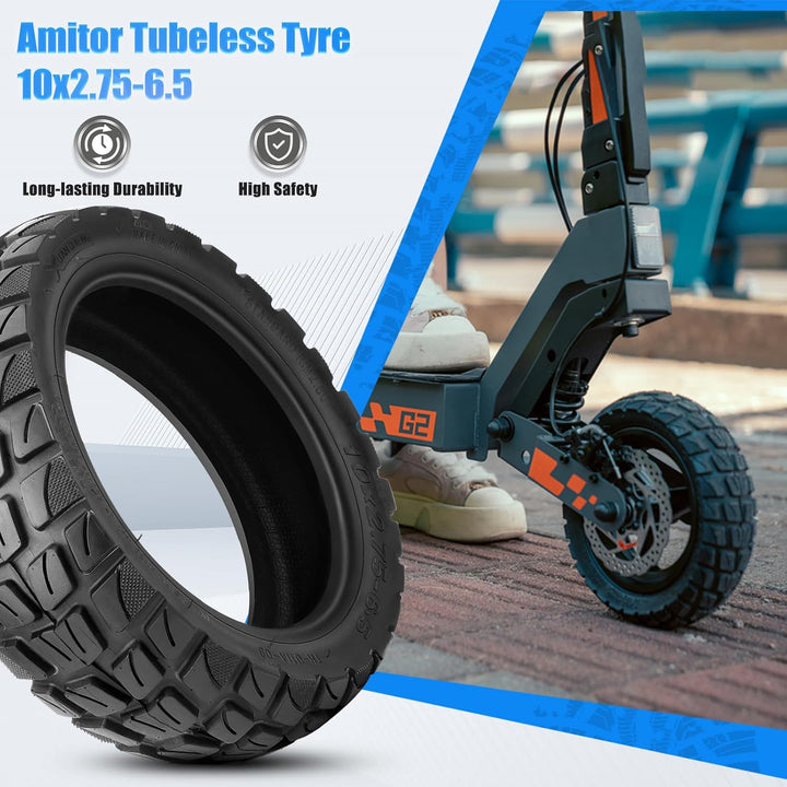 10x2.75-6.5 Tubeless Reifen, Off-road Vakuumreifen mit Ventil,10 Zoll E Scooter Ersatzreifen mit Ver
