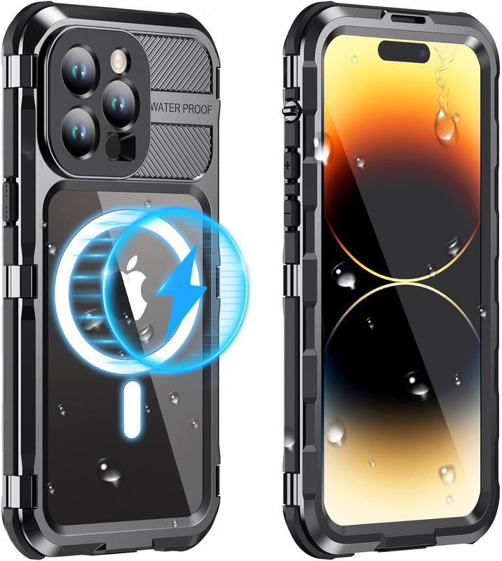 WIFORT für iPhone 14 Pro Hülle Wasserdicht mit MagSafe, 360 Outdoor Metall Schutzhülle mit Displaysc