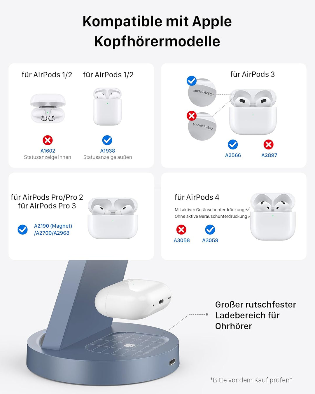 3 in 1 iPhone Ladestation Kabelloses Ladegerät für Apple - Wireless Charger für iPhone 16 15 14 13 1
