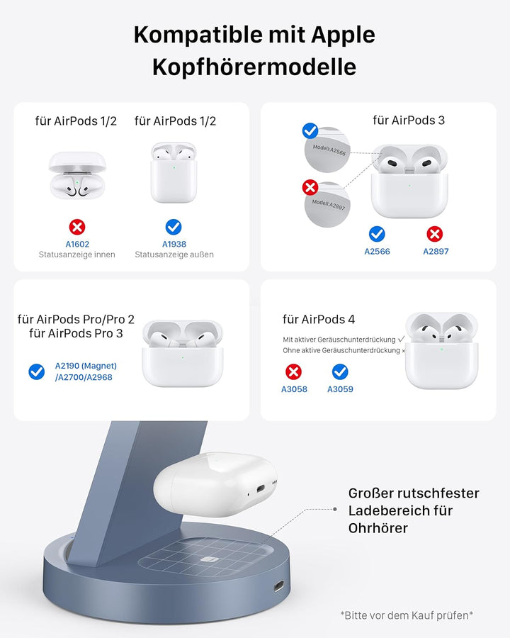 3 in 1 iPhone Ladestation Kabelloses Ladegerät für Apple - Wireless Charger für iPhone 16 15 14 13 1