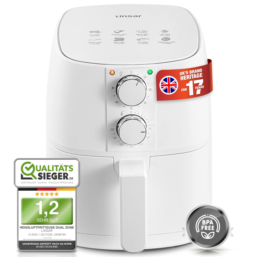 Heissluftfritteuse 4L - Airfryer mit Timer und Warmhaltefunktion - Temperatur wählbar - Energiespare