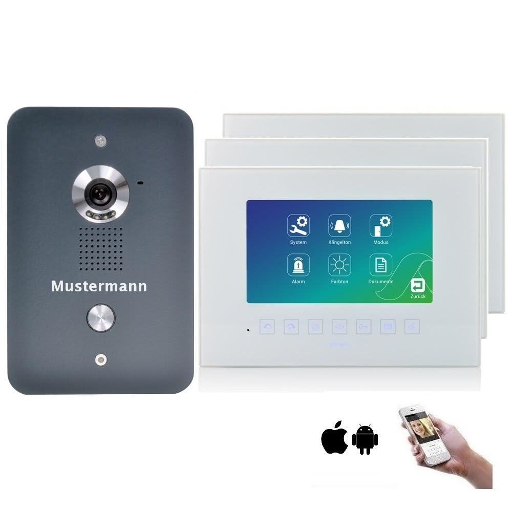 MATHFEL Video Türsprechanlage mit 4 Draht Technologie, 3X 7'' Monitor und WLAN Schnittstelle - Türkl