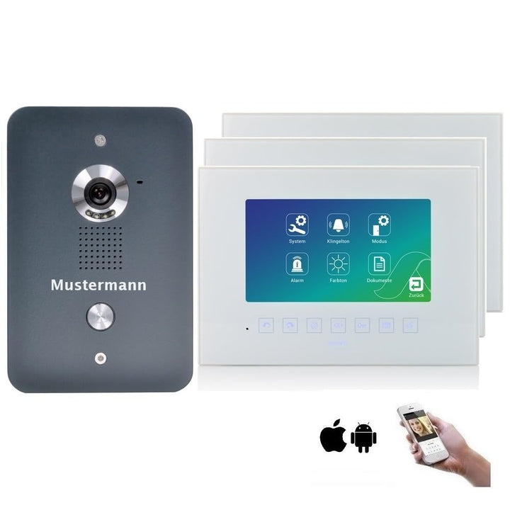 MATHFEL Video Türsprechanlage mit 4 Draht Technologie, 3X 7'' Monitor und WLAN Schnittstelle - Türkl