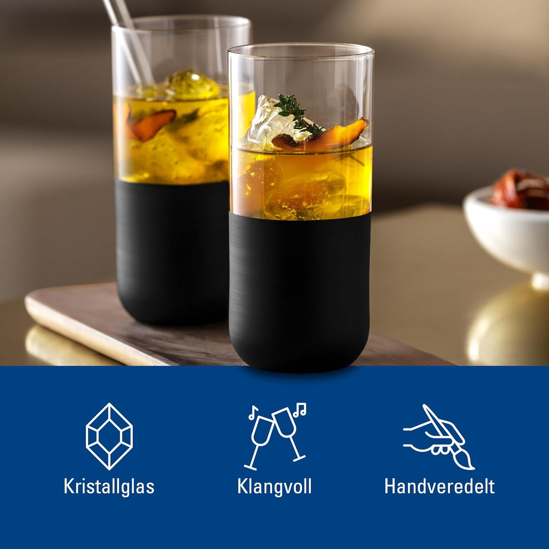 Villeroy &amp; Boch – Manufacture Rock Longdrinkbecher-Set, 4 teilig, Kristallglas mit mattschwarzem Bod