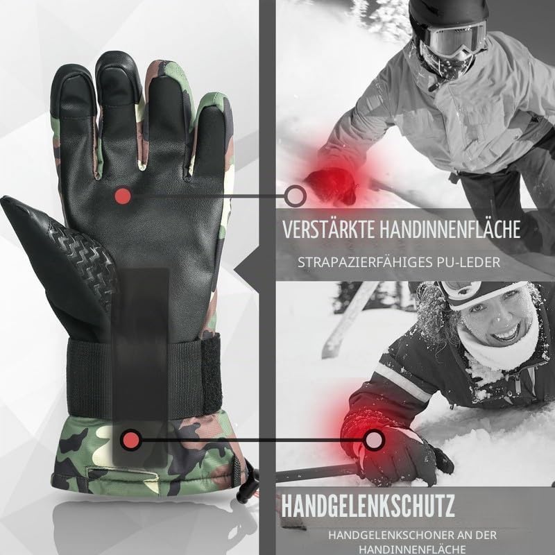 devembr Skihandschuhe mit Handgelenkschützern, Warme Snowboardhandschuhe für Herren und Damen (XS/S/