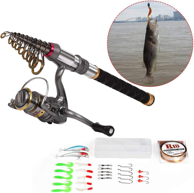 Lixada Telescopic Fishing Rod and Spool Combo Kit with 100 m Fishing Line Bait Hook Jig Head Fishing