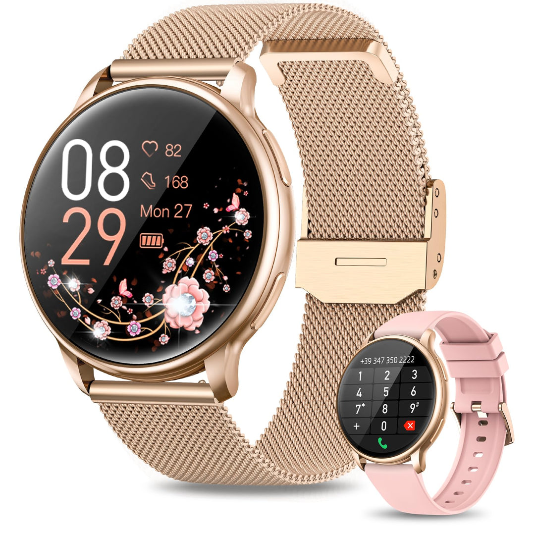 RUXINGX Smartwatch Damen mit Telefonfunktion 1.32" HD Voll Touch Screen, Armbanduhr mit SpO2 Pulsuhr