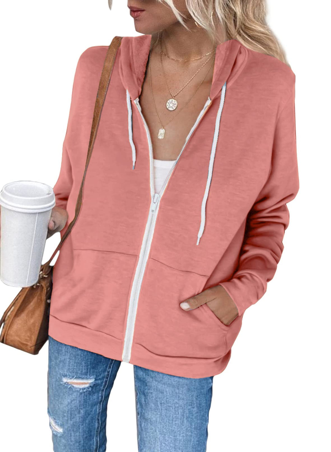 Uusollecy Damen Sweatjacke Hoodie Sweatshirtjacke Pullover Oberteile Kapuzenpullover Einfarbig Full