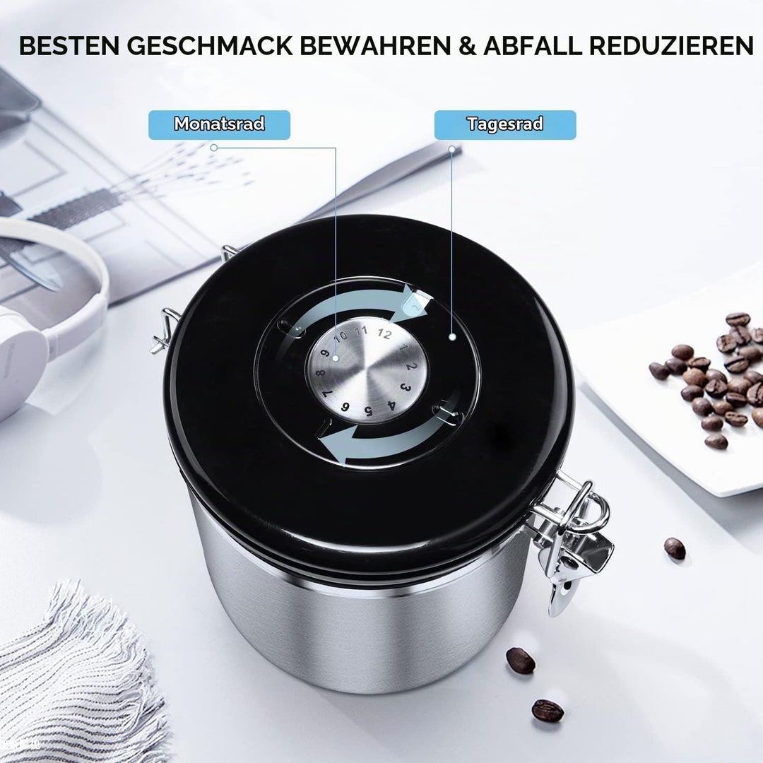 Kaffeekanister luftdichter Kaffeebehälter, luftdichter Edelstahlspeicherbehälter mit Schaufel, Kaffe