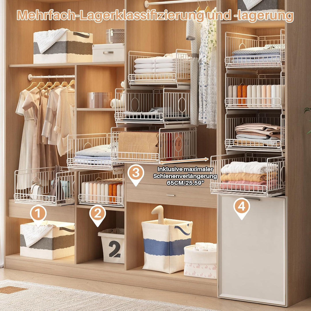 Ornestia 4 Stück Metall Schrank Organizer Kleiderschrank, Kein Bohren Ausziehbarer Schrank-Organizer