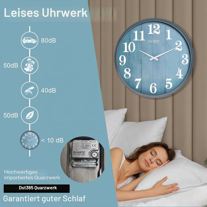 OCEST 45,7 cm (18 Zoll) grosse, wasserdichte Wanduhr für drinnen und draussen, geräuschlos, batterie