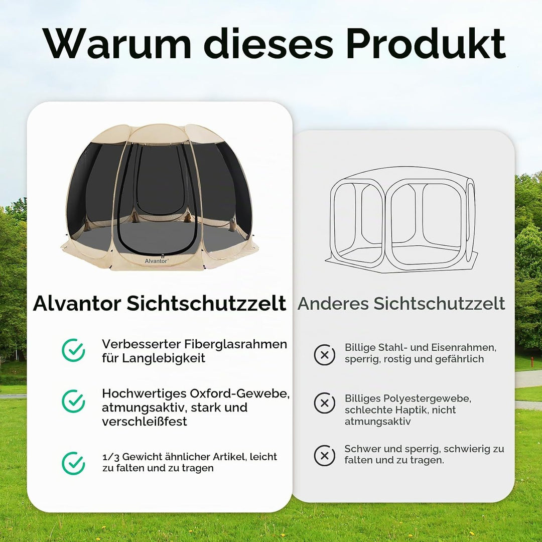 Alvantor Pavillon Screen House für 6, 10, 15 Personen, Pop-Up-Iglu-Zelt mit Moskitonetz an den Seite