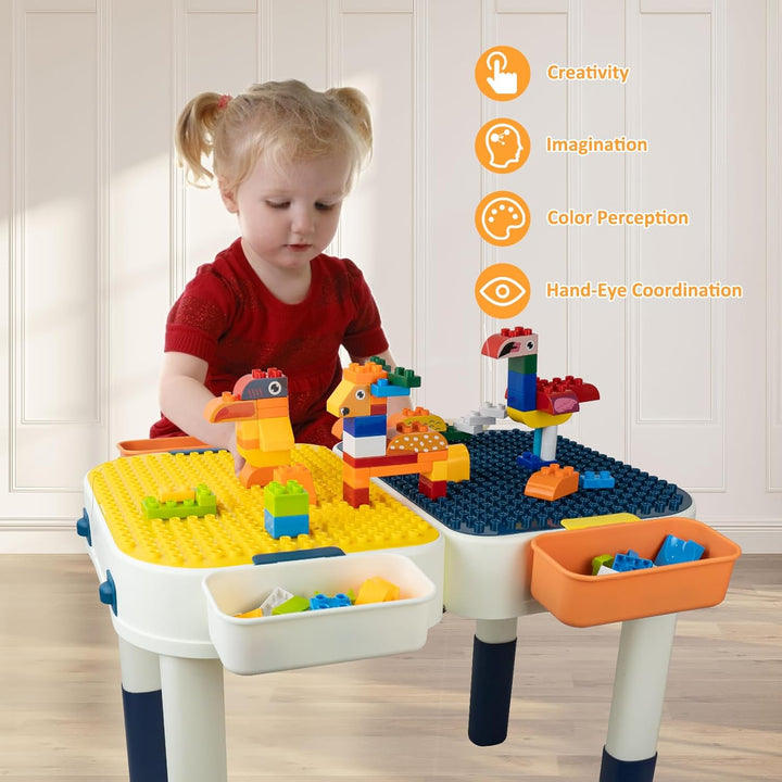 RedCrab Kindertisch Set Bausteintisch mit Aufbewahrung, Kinder Spieltisch Kompatibel mit Bausteinen