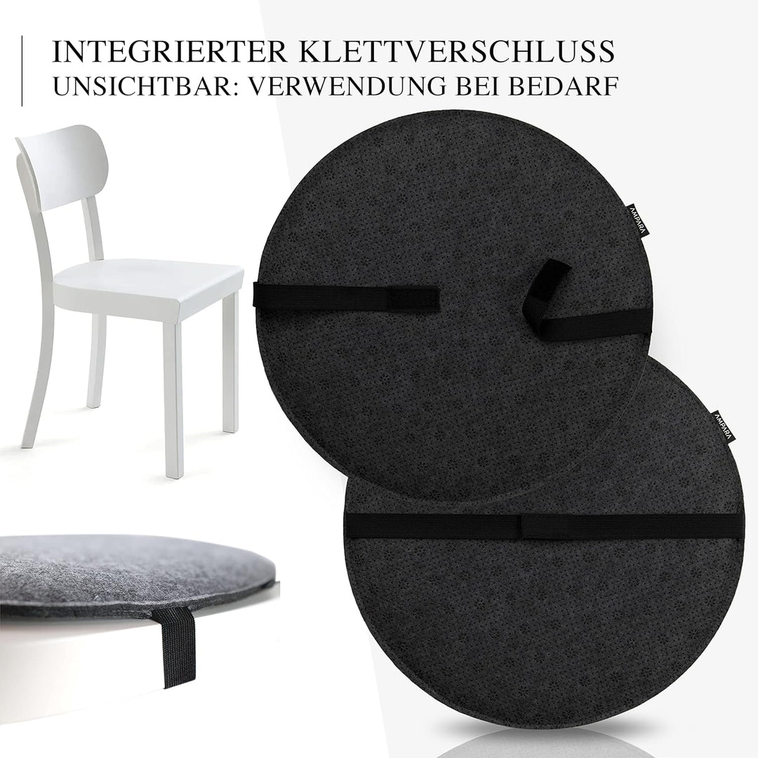 Ampara - 4er Set - Edle Stuhlkissen rund 40cm - rutschfest & gemütlich, Sitzkissen rund aus Filz, du