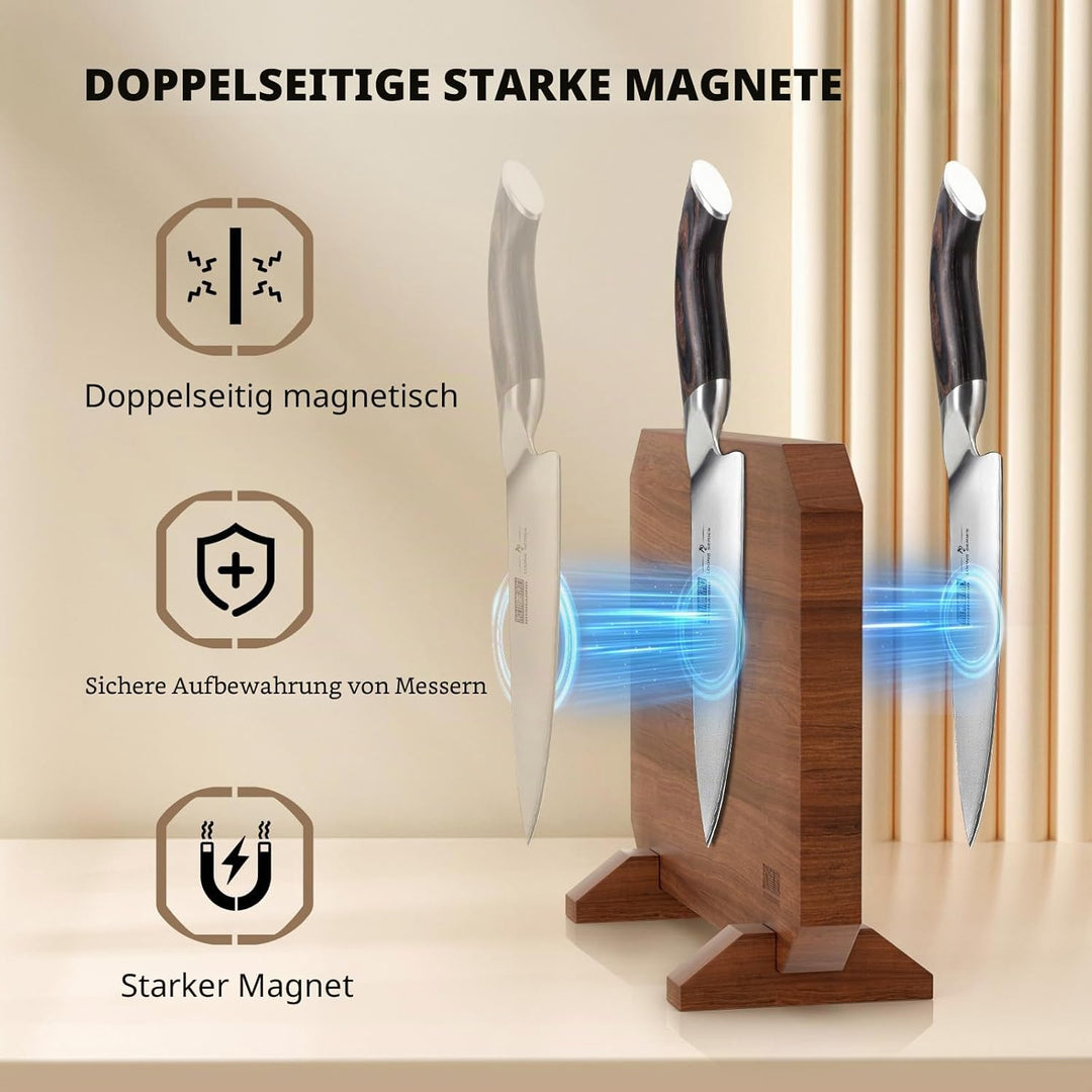 HOSHANHO Messerblock Magnetisch ohne Messer, Verdicktem Magnet Messerhalter aus Akazienholz, Extrast