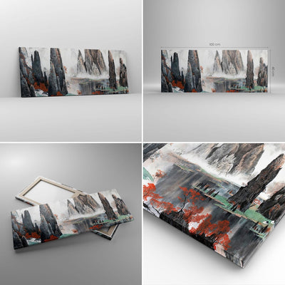 Panorama Bilder auf Leinwand 100x40cm Leinwandbild Berge Märchen Nebel Gross Wanddeko Bild Schlafzim