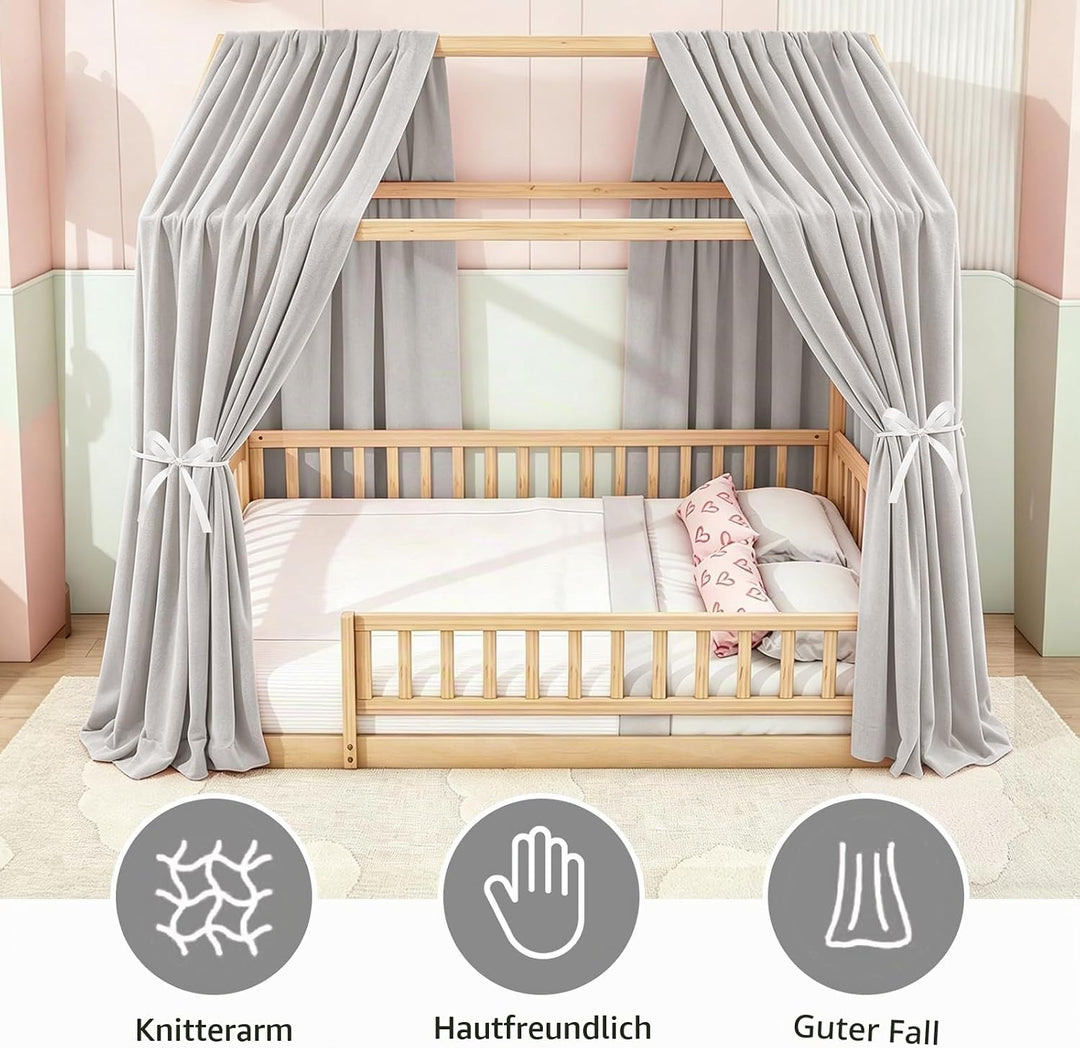 MeYuxg Hausbett Himmel Set, 2 Stück Betthimmel Hausbett Musselin, Kinderbett Baldachin Stoffhimmel f