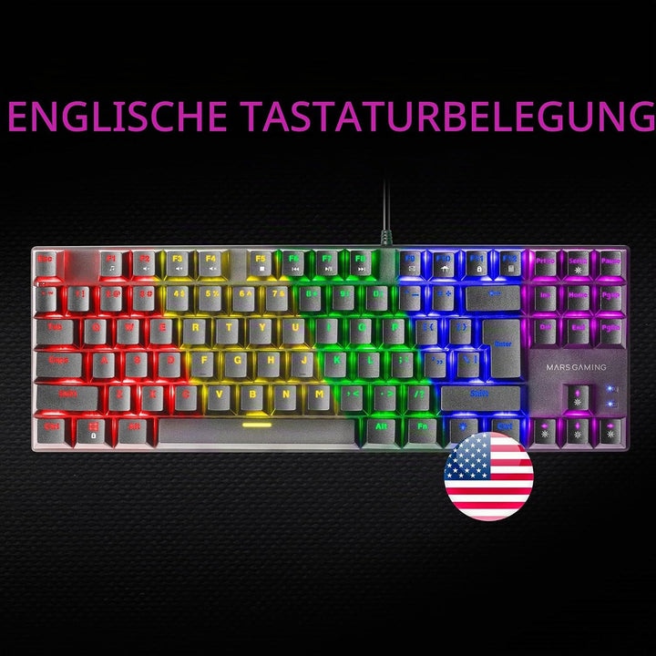 Mars Gaming MK80 Schwarz, US Sprache, Mechanische Gaming Tastatur TKL FRGB, Antighosting, Switch Mec