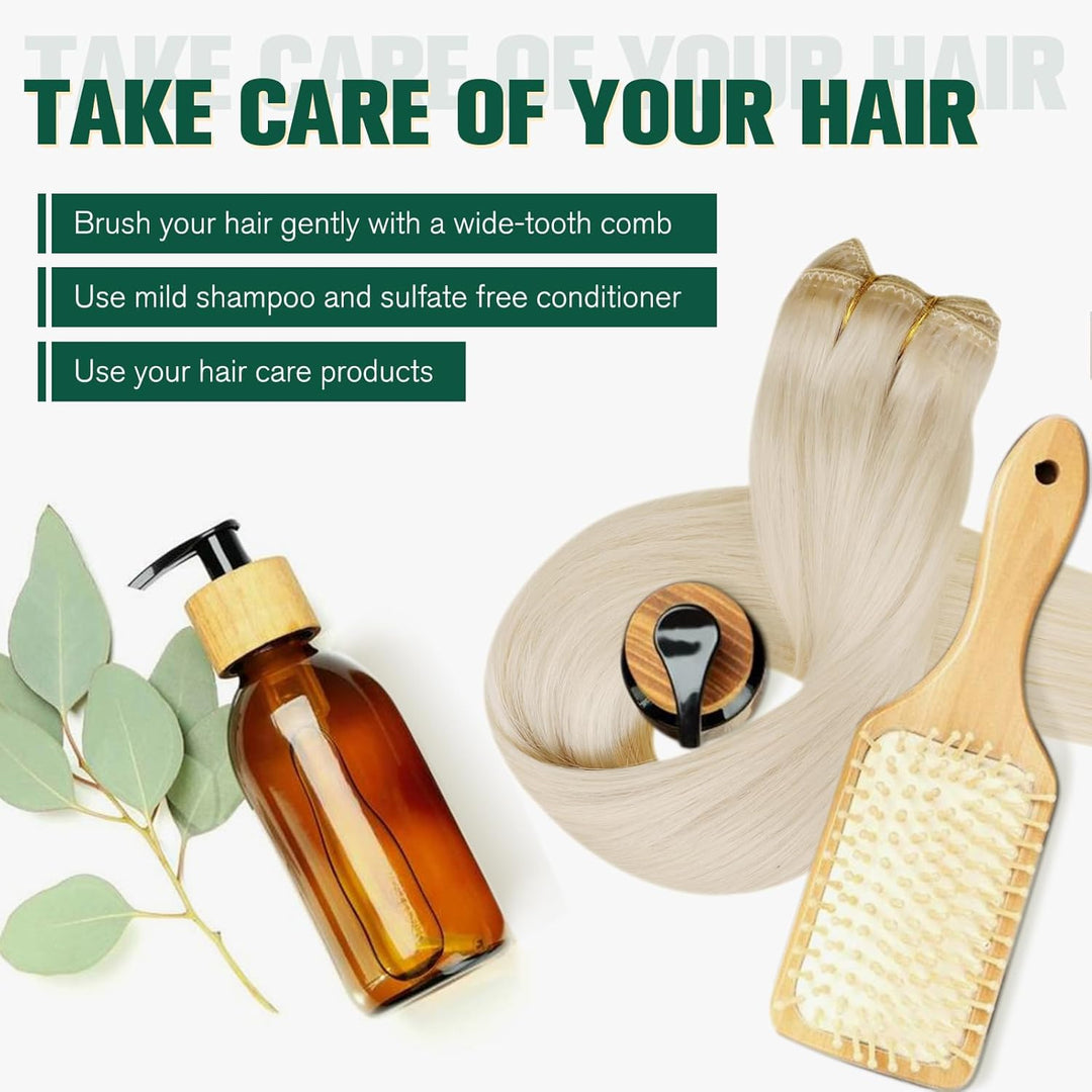 RUNATURE Tressen Extensions Echthaar Weissblond Glatt Echthaar Tressen Zum Einnähen Weisse Blondine