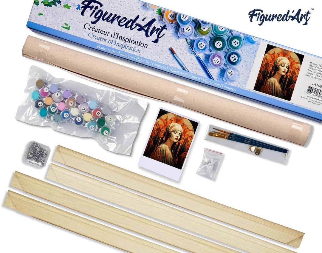 Figured'Art Malen Nach Zahlen Erwachsene Mit Rahmen Art-Deco-Frau - Paint by Numbers Basteln DIY Bas