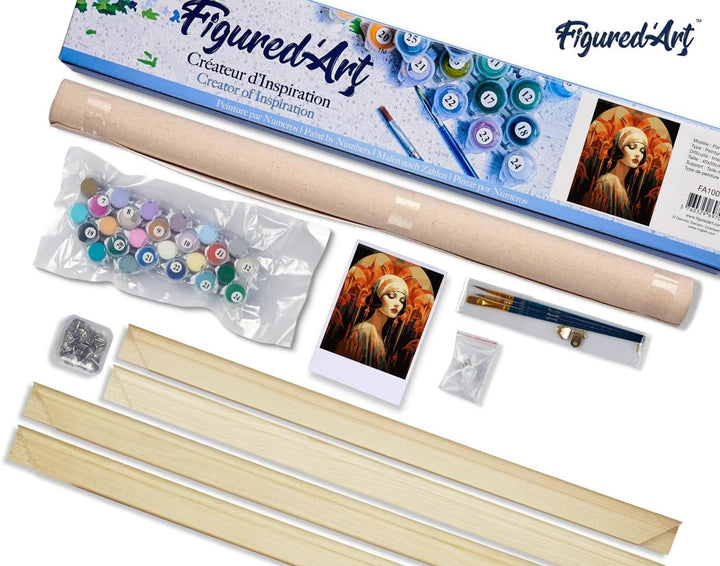 Figured'Art Malen Nach Zahlen Erwachsene Mit Rahmen Art-Deco-Frau - Paint by Numbers Basteln DIY Bas
